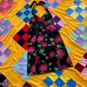 vintage 90s dress pink floral // XS-S // Donna Ricco 1990s halter black green